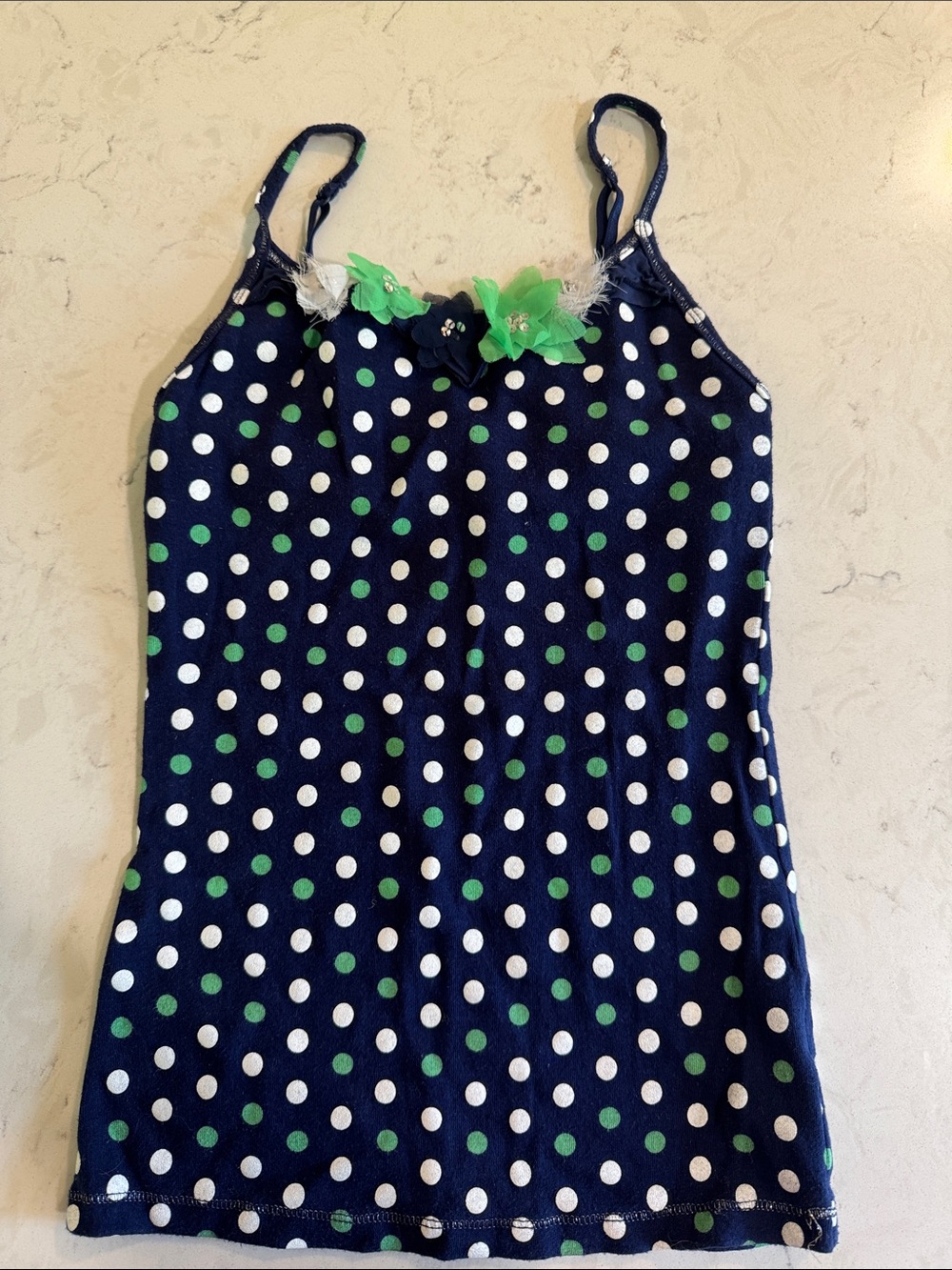 Justice Navy Polka Dot Tank Top with White & Green Dots